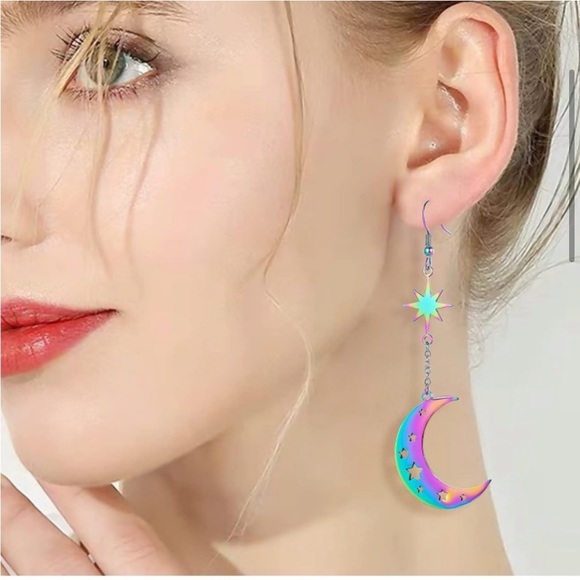 NIB rainbow Saturn and moon earrings - Picture 4 of 6